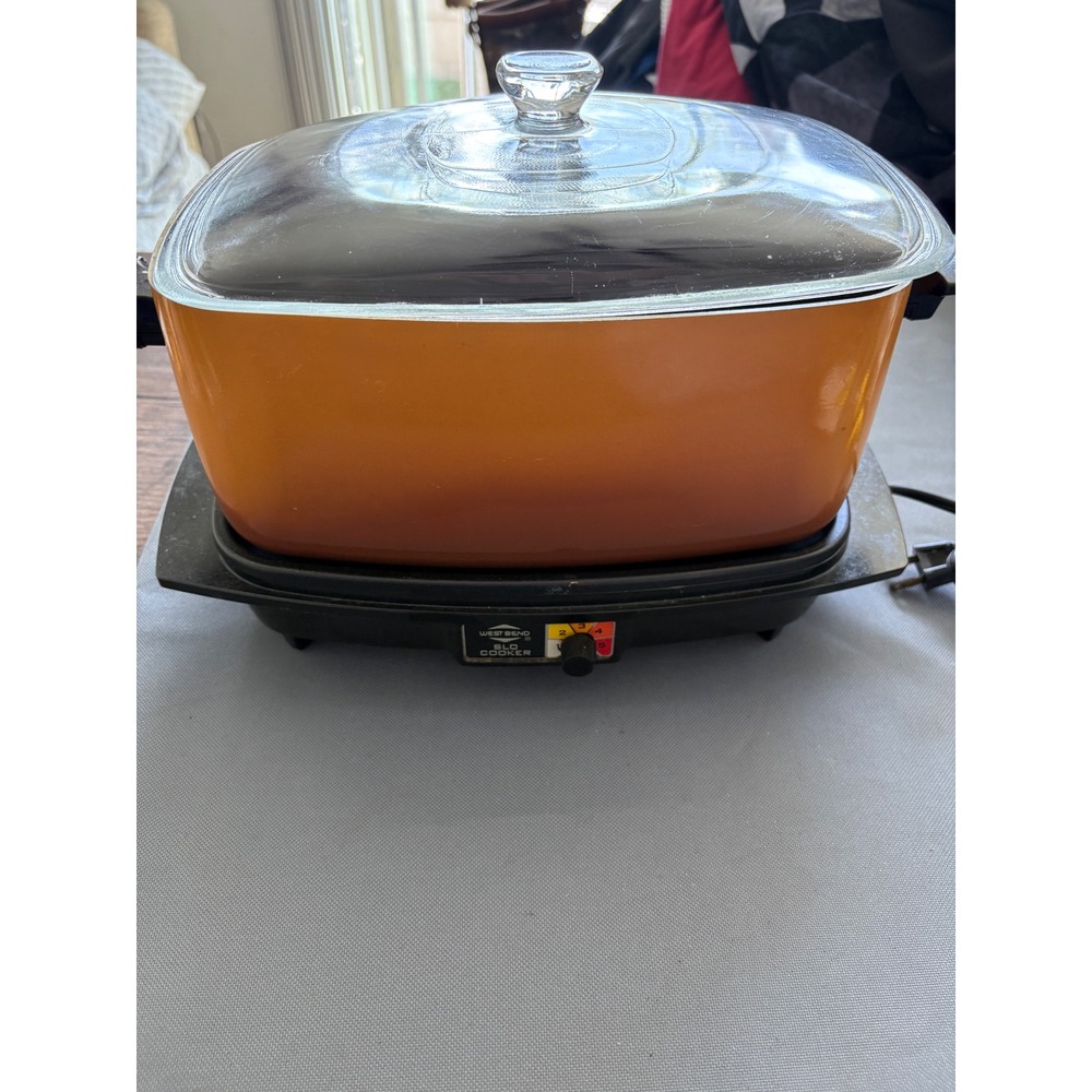 Vintage West Bend Slo-Cooker Orange Ombre Electric Slow Cooker with Glass Lid